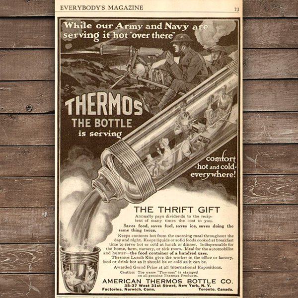 Реклама продукции фирмы Thermos на территории Северной Америки.