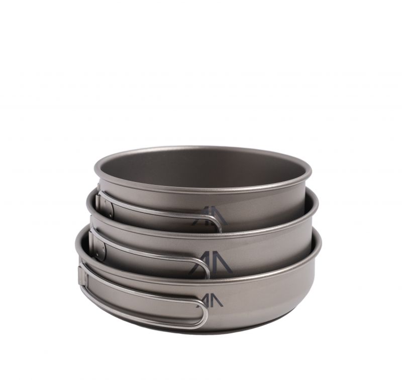 Набор посуды GORAA 3-Piece Titanium Pot And Pan Cook Set серый 500+550+680МЛ Ti6053